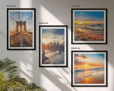 Wanddeko-Set mit Motiven von Brücken bei Sonnenuntergang in der Stadt