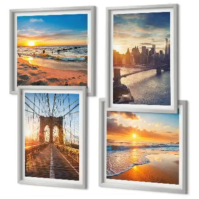 Wanddeko-Set mit Motiven von Brücken bei Sonnenuntergang in der Stadt