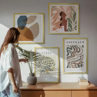 Boho-Ästhetik Pastellposter als gerahmtes Polyptychon