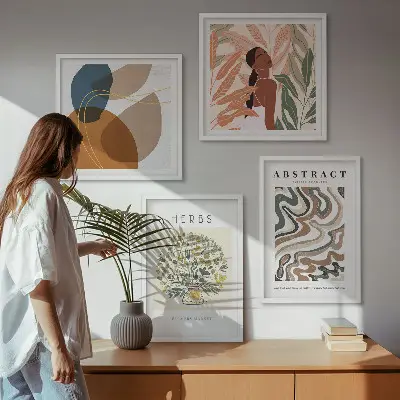 Boho-Ästhetik Pastellposter als gerahmtes Polyptychon