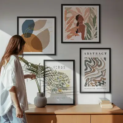 Boho-Ästhetik Pastellposter als gerahmtes Polyptychon