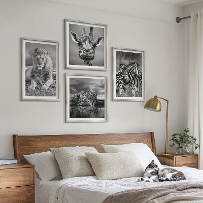 Polyptychon mit rahmen Wildtiere Löwe Jaguar Giraffe Zebras