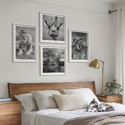 Polyptychon mit rahmen Wildtiere Löwe Jaguar Giraffe Zebras