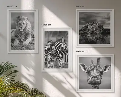 Polyptychon mit Rahmen Wandbild mit Wildtieren wie Löwe, Jaguar, Giraffe und Zebras