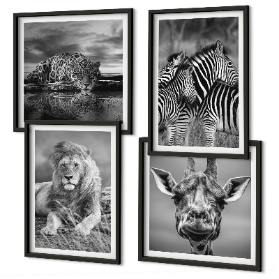 Polyptychon mit rahmen Wildtiere Löwe Jaguar Giraffe Zebras