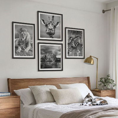Polyptychon mit rahmen Wildtiere Löwe Jaguar Giraffe Zebras