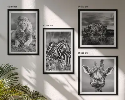 Polyptychon mit Rahmen Wandbild mit Wildtieren wie Löwe, Jaguar, Giraffe und Zebras