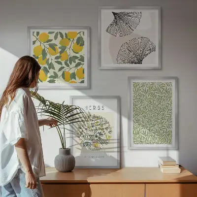 Wanddeko-Set mit Zitronenkräutern und -blättern