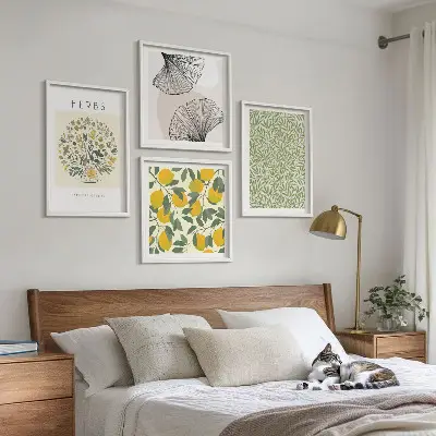 Wanddeko-Set mit Zitronenkräutern und -blättern