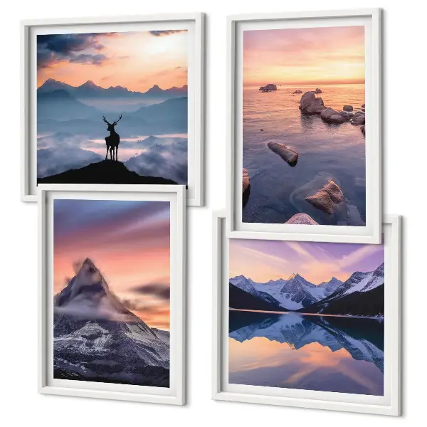 Mehrteiliges Wandbild mit Rahmen Motiv Berglandschaft mit Seen