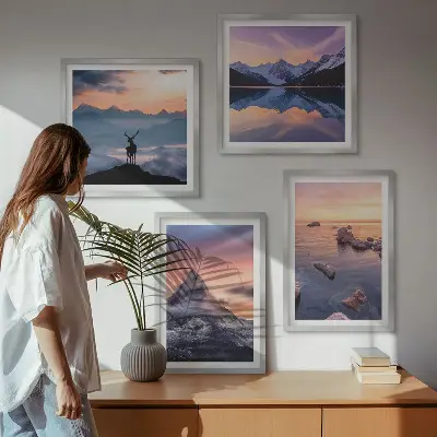 Mehrteiliges Wandbild mit Rahmen Motiv Berglandschaft mit Seen