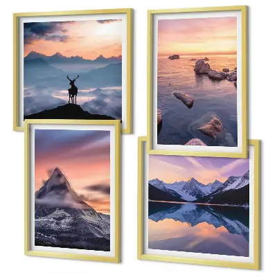 Mehrteiliges Wandbild mit Rahmen Motiv Berglandschaft mit Seen