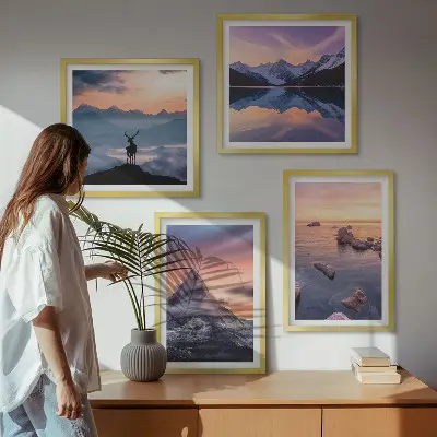 Mehrteiliges Wandbild mit Rahmen Motiv Berglandschaft mit Seen