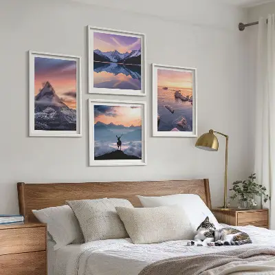Mehrteiliges Wandbild mit Rahmen Motiv Berglandschaft mit Seen