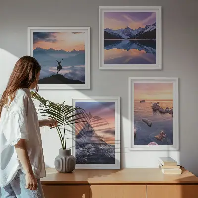 Mehrteiliges Wandbild mit Rahmen Motiv Berglandschaft mit Seen