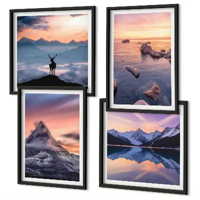 Mehrteiliges Wandbild mit Rahmen Motiv Berglandschaft mit Seen