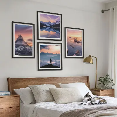 Mehrteiliges Wandbild mit Rahmen Motiv Berglandschaft mit Seen