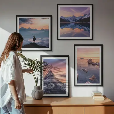 Mehrteiliges Wandbild mit Rahmen Motiv Berglandschaft mit Seen