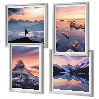 Mehrteiliges Wandbild mit Rahmen Motiv Berglandschaft mit Seen