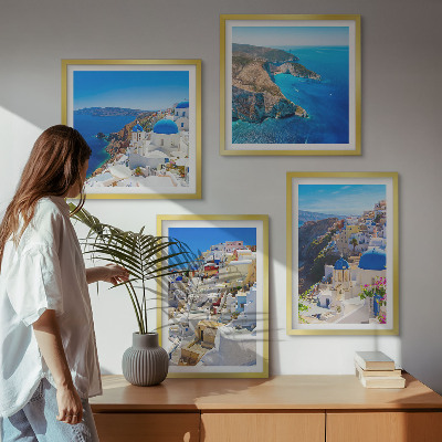 Polyptychon mit rahmen Architekturlandschaft Oia Santorin Griechenland