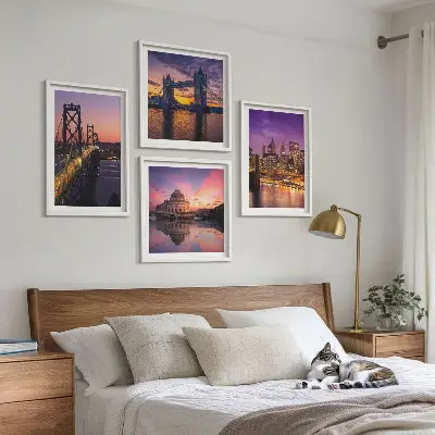 Wanddeko-Set mit Brücken, Sonne und Stadtblick