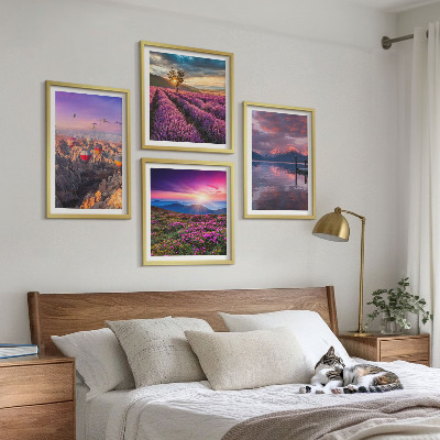 Polyptychon mit rahmen Sonnenuntergang auf Lavendelfeldern