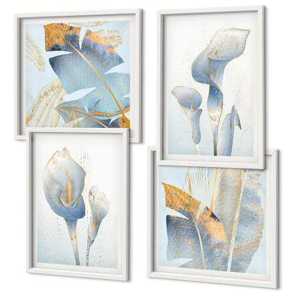 Wanddeko-set Blaue Blumen im Hintergrund