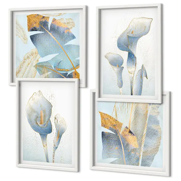 Wanddeko-Set mit blauen Blumen im Hintergrund