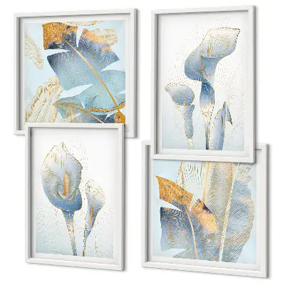 Wanddeko-Set mit blauen Blumen im Hintergrund