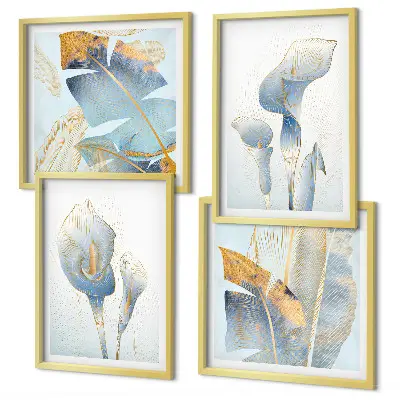 Wanddeko-Set mit blauen Blumen im Hintergrund