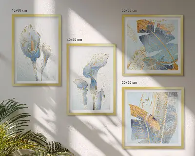 Wanddeko-Set mit blauen Blumen im Hintergrund