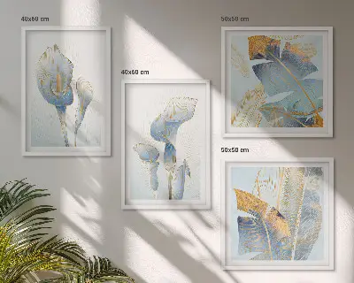 Wanddeko-Set mit blauen Blumen im Hintergrund