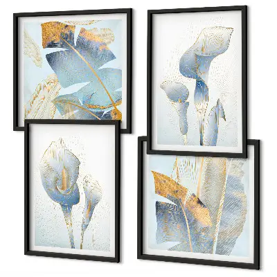 Wanddeko-Set mit blauen Blumen im Hintergrund