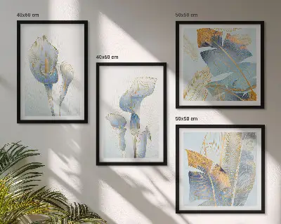 Wanddeko-Set mit blauen Blumen im Hintergrund