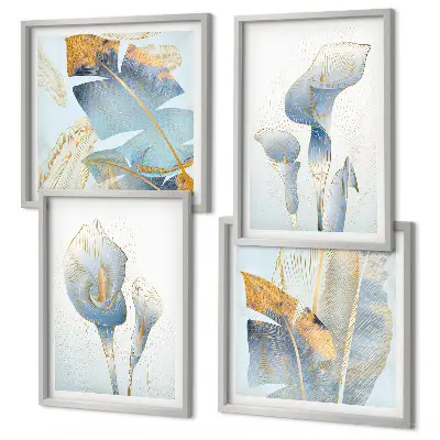 Wanddeko-Set mit blauen Blumen im Hintergrund