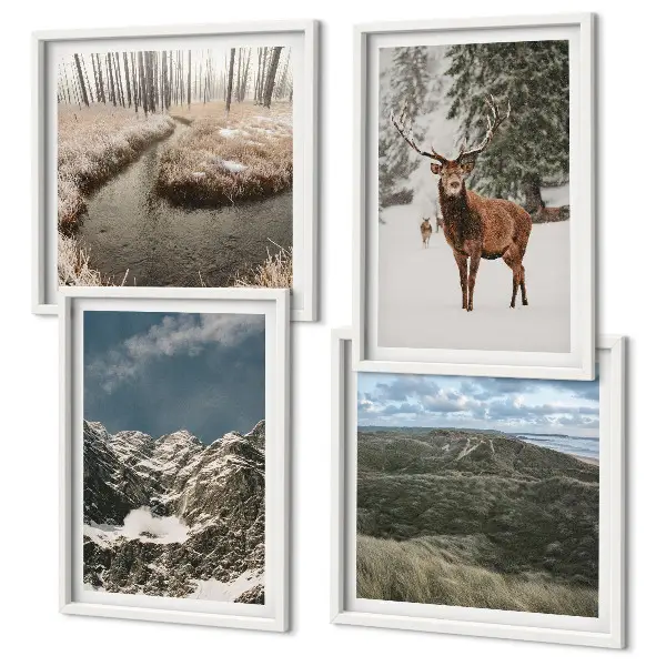 Wanddeko-Set mit Berg-, Schnee-, Hirsch- und Waldlandschaftsmotiv