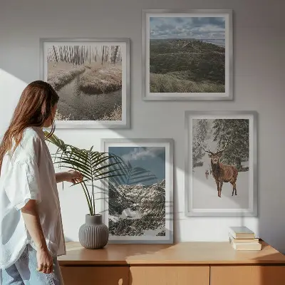 Wanddeko-Set mit Berg-, Schnee-, Hirsch- und Waldlandschaftsmotiv