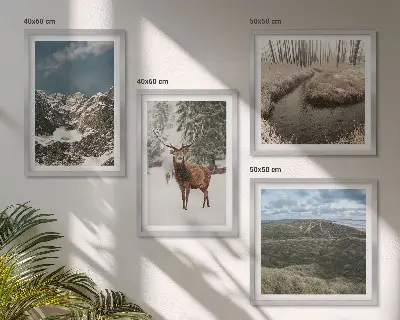 Wanddeko-Set mit Berg-, Schnee-, Hirsch- und Waldlandschaftsmotiv