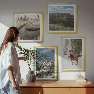 Wanddeko-Set mit Berg-, Schnee-, Hirsch- und Waldlandschaftsmotiv