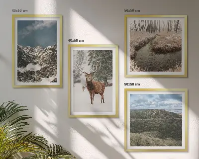 Wanddeko-Set mit Berg-, Schnee-, Hirsch- und Waldlandschaftsmotiv