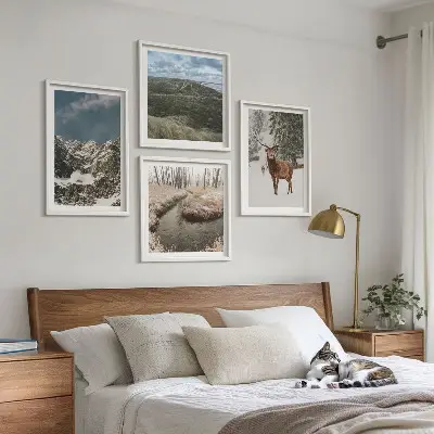 Wanddeko-Set mit Berg-, Schnee-, Hirsch- und Waldlandschaftsmotiv