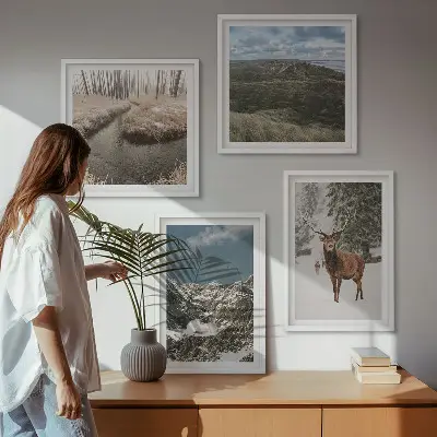 Wanddeko-Set mit Berg-, Schnee-, Hirsch- und Waldlandschaftsmotiv