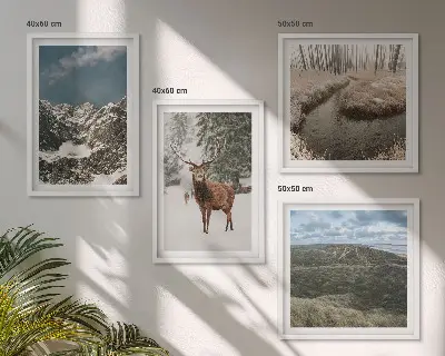 Wanddeko-Set mit Berg-, Schnee-, Hirsch- und Waldlandschaftsmotiv