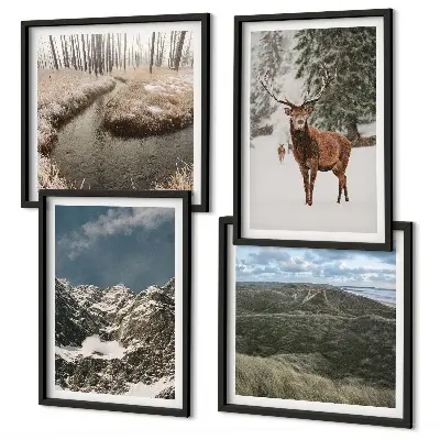 Wanddeko-Set mit Berg-, Schnee-, Hirsch- und Waldlandschaftsmotiv
