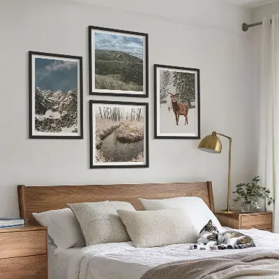 Wanddeko-Set mit Berg-, Schnee-, Hirsch- und Waldlandschaftsmotiv