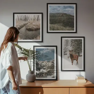 Wanddeko-Set mit Berg-, Schnee-, Hirsch- und Waldlandschaftsmotiv