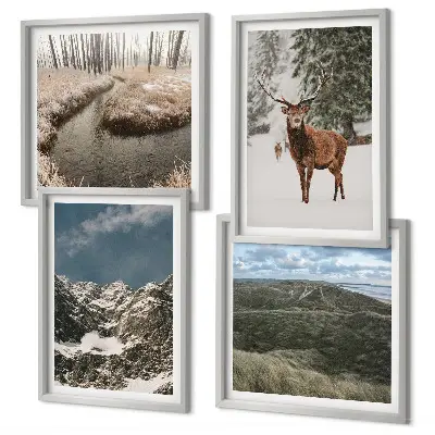 Wanddeko-Set mit Berg-, Schnee-, Hirsch- und Waldlandschaftsmotiv