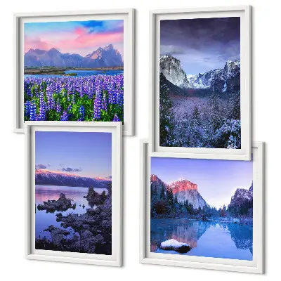 Wanddeko-Set mit Berglandschaften, Wasser und Blumenfeld