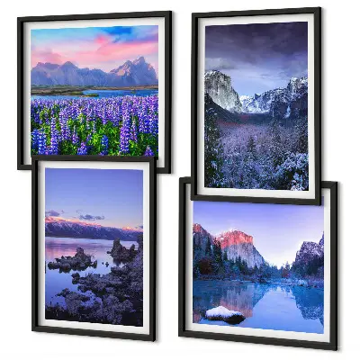 Wanddeko-Set mit Berglandschaften, Wasser und Blumenfeld
