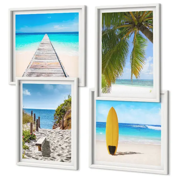 Urlaubsblick Strand Palmen als gerahmtes Polyptychon